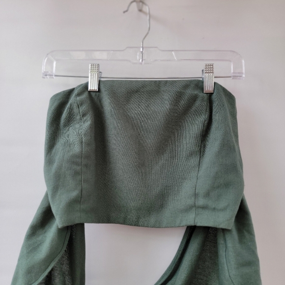 Commense Linen Crisscross Halter Crop Top Size Large Sage Green Boho Minimalist - Picture 3 of 10